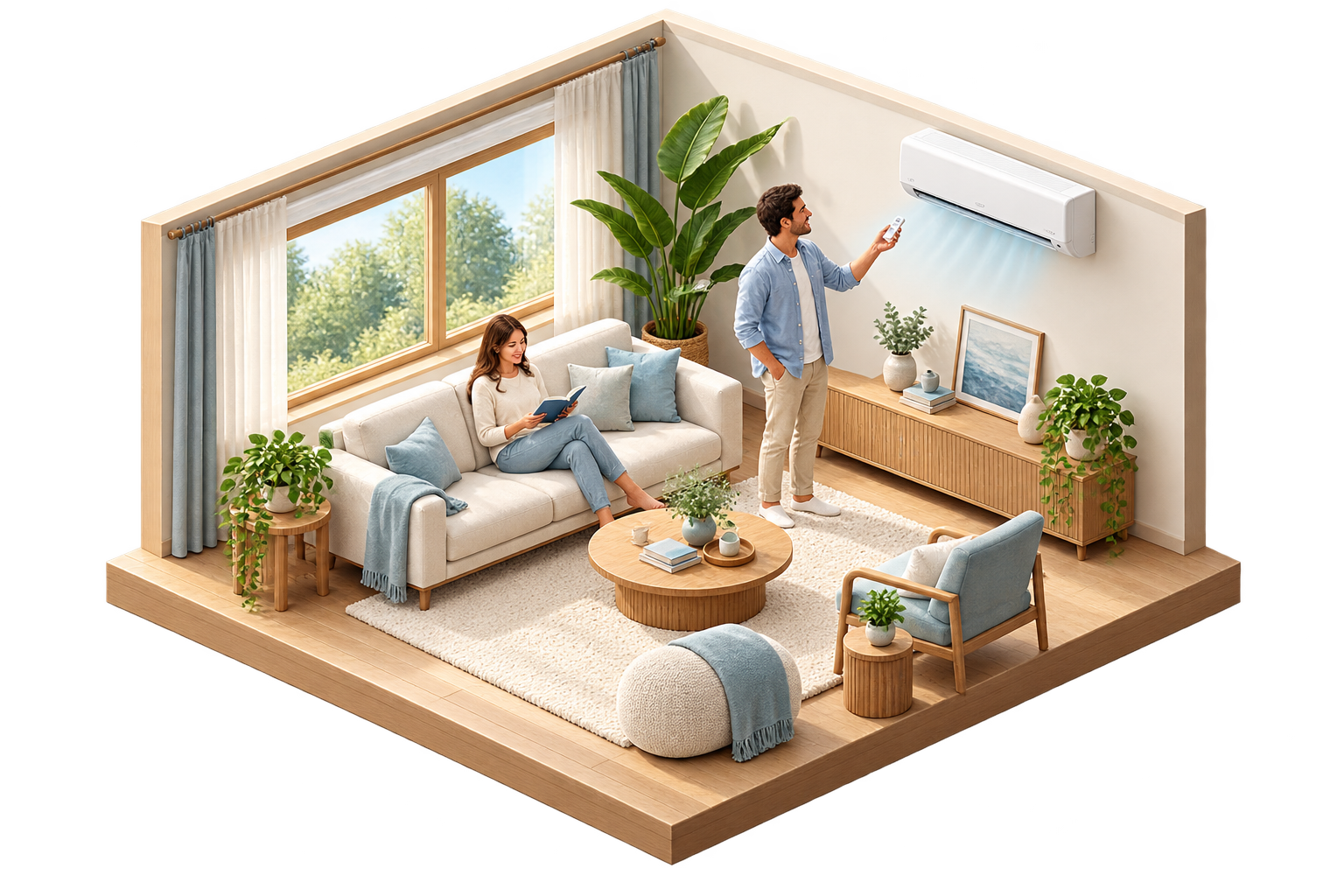 Ilustración 3D de una sala climatizada